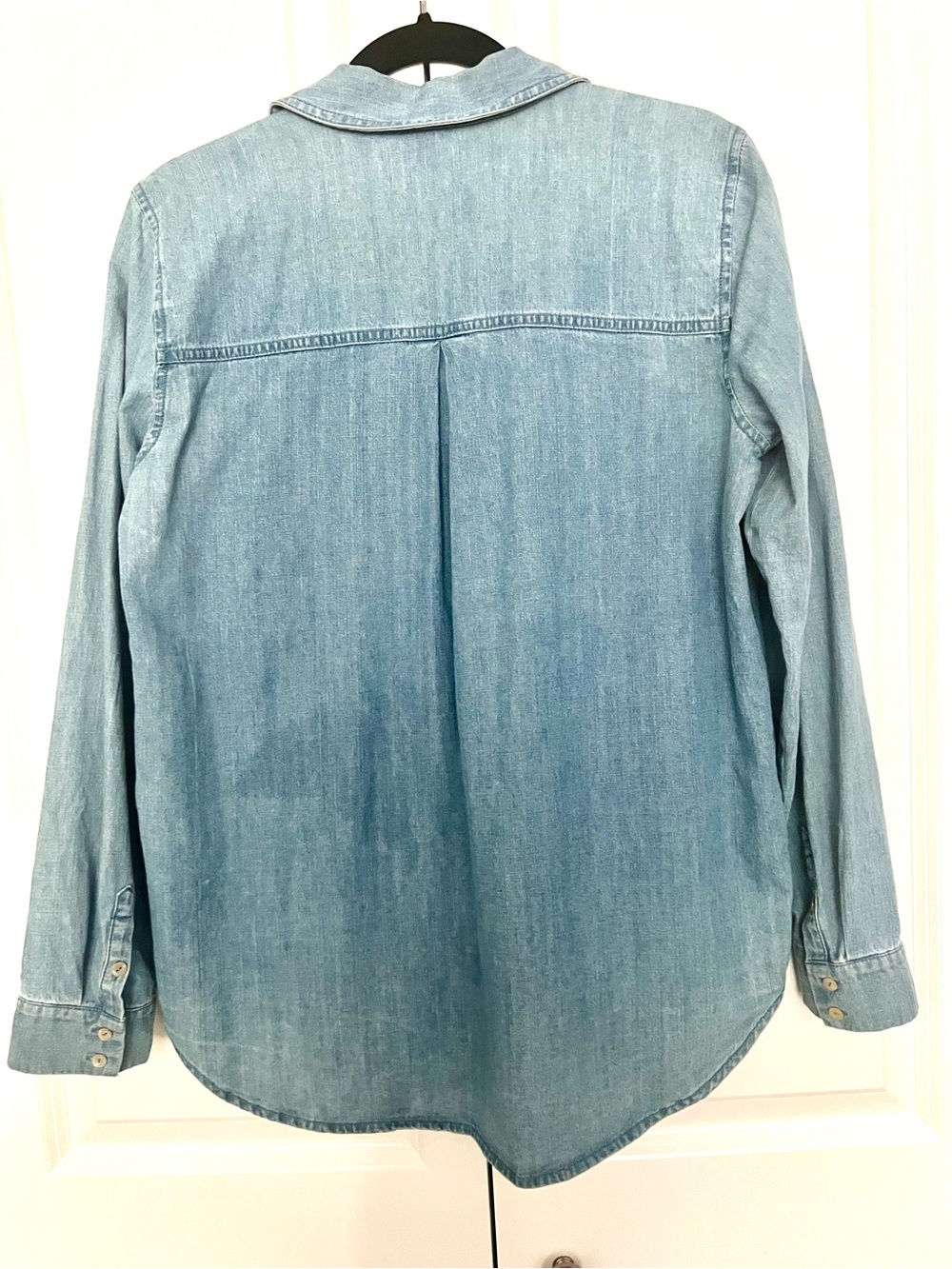 Eileen Fisher Light Wash Chambray Button Down Shirt, Size Small - Picture 11 of 12